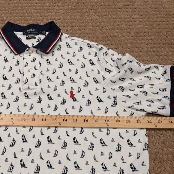 Polo Ralph Lauren Men’s Medium Rare Sailboat Print Shirt White Blue Classic Fit - Picture 6 of 7